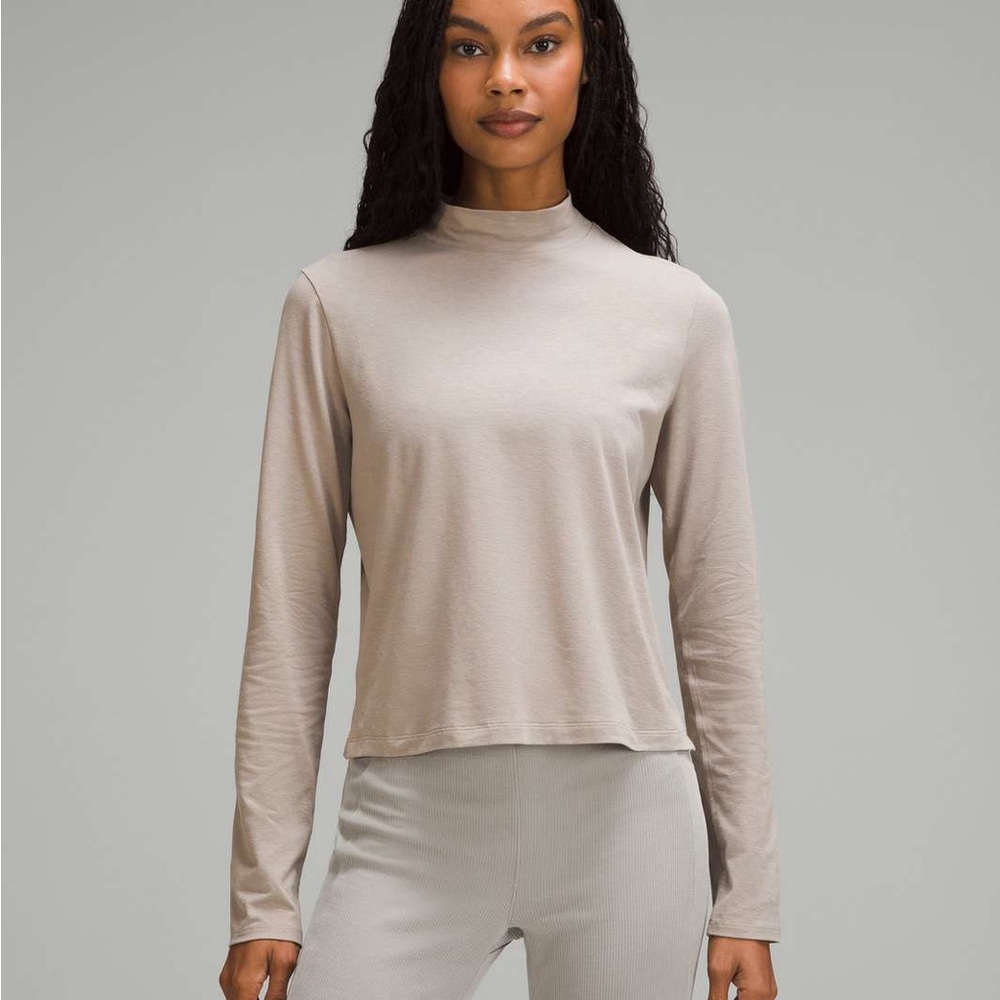 Express Tan Fitted Long Sleeve Mandarin Collar Top